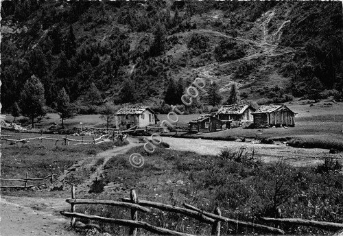 Cartolina Borgo di montagna Case in legno 1955 (Asti)