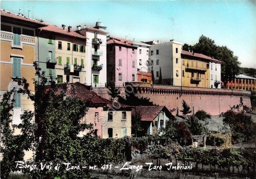 Cartolina Borgo Val di Taro Lungo Taro Imbriani 1965 (Parma)