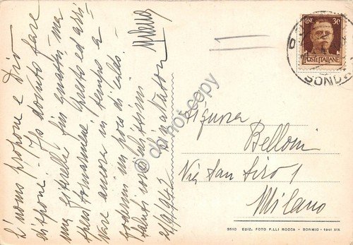 Cartolina Bormio panorama da Oga anni '40 (Sondrio)