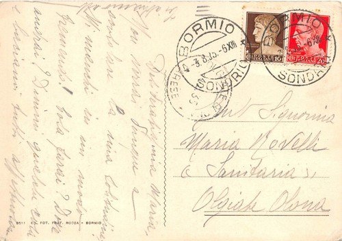 Cartolina Bormio Panorama dalle Rovine di S. Pietro 1935