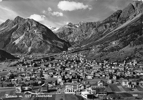 Cartolina Bormio panorama del paese e montagne 1965 | Immagine principale
