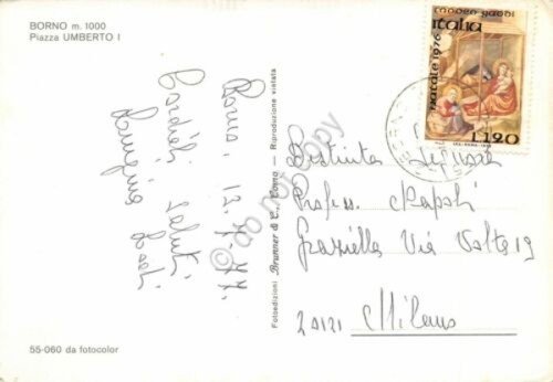 Cartolina Borno Piazza Umberto I 1977
