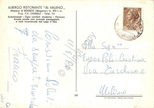 Cartolina Bossico 3 vedute Albergo al Milano Panorama Lago d'Iseo …