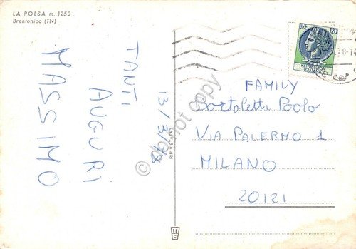 Cartolina Brentonico La Polsa auto d'epoca (Trento)
