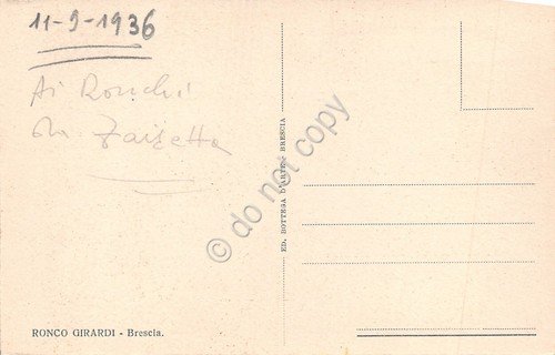 Cartolina Brescia Ai Ronchi da Fairetta (annotazione al tergo) 1936
