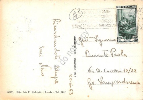 Cartolina Brescia Corso Zanardelli bua animata caffè biciclette 1953 | Immagine Gallery 2