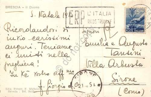 Cartolina Brescia Duomo animata 1950