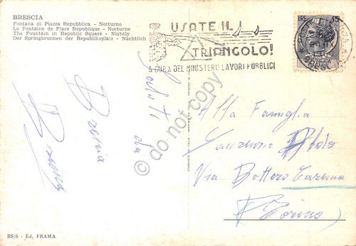 Cartolina Brescia Fontana Notturno timbro a targhetta Stradale 1969 | Immagine principale