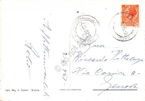 Cartolina Brescia La Loggia dall'alto 1957