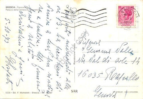 Cartolina Brescia Panorama Palazzo Camera di Commercio ED SAR 1970 | Immagine Gallery 2
