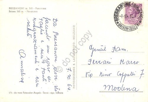 Cartolina Bressanone panorama da terrazza 1964 | Immagine Gallery 2