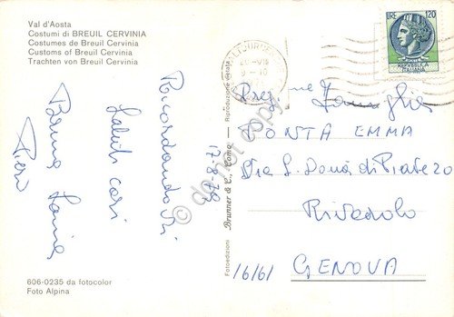Cartolina Breuil Cervinia abito tradizionale 1979