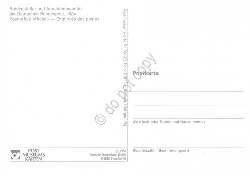 Cartolina Briefzusteller und Annahmebeamtin Deutsche Post timbro filatelico 1984