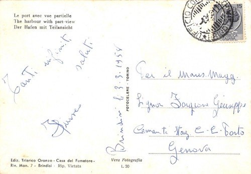 Cartolina Brindisi Porto e panorama parziale 1958