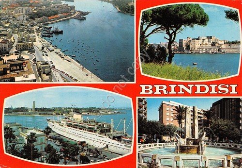 Cartolina Brindisi veduta aerea nave fontana Piazza Cairoli