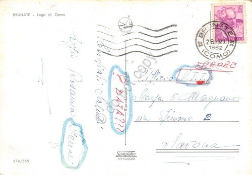 Cartolina Brunate Lago di Como panorama 1962