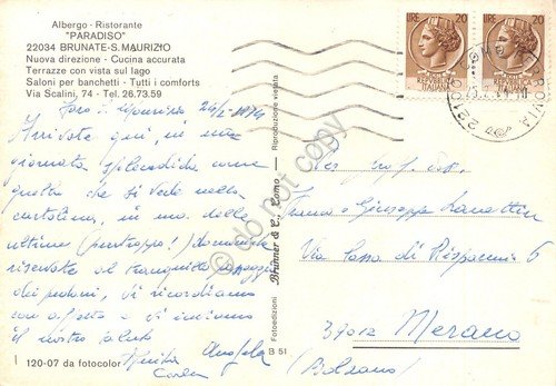 Cartolina Brunate San Maurizio Ristorante Paradiso Vedute 1974 (Como) | Immagine Gallery 2
