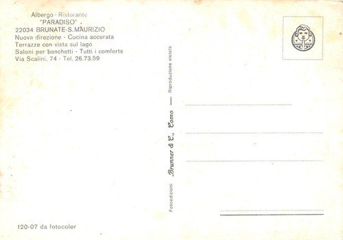 Cartolina Brunate San Maurizio Ristorante Paradiso Vedutine