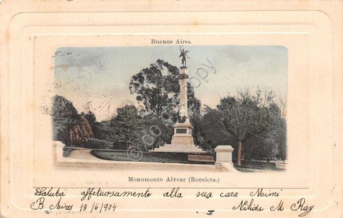 Cartolina Buenos Aires Monumento Alvear Recoleta 1904