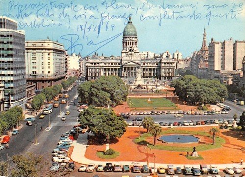 Cartolina Buenos Aires Plaza Congreso auto d'epoca 1968