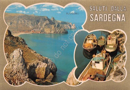 Cartolina Buggerro vedute costa e barche pescatori