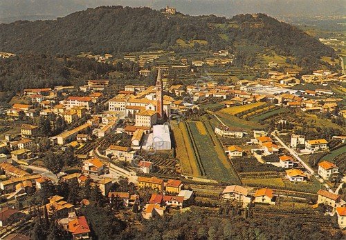 Cartolina Buia del Friuli panorama aereo città