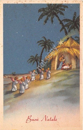 Cartolina Buon Natale Illustrata capanna - angeli - natività | Immagine principale