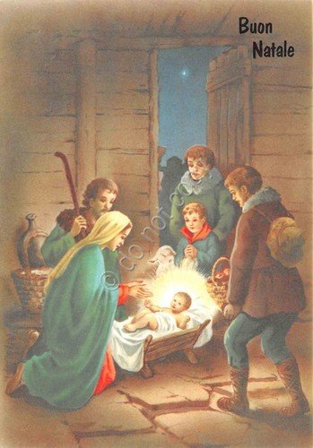 Cartolina Buon Natale Natività con pastori illustrata | Immagine principale