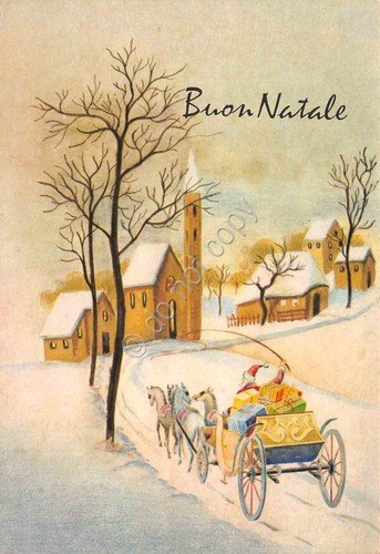 Cartolina Buon Natale paese con neve Babbo Natale su carrozza … | Immagine principale