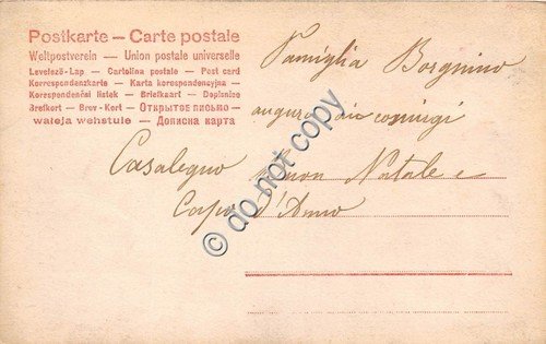 Cartolina Buon Natale ragazza con regali e albero Natale