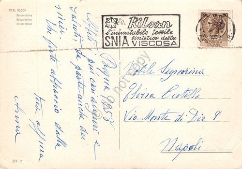 Cartolina Buona Pasqua timbro a targhetta Snia Viscosa 1958 | Immagine principale