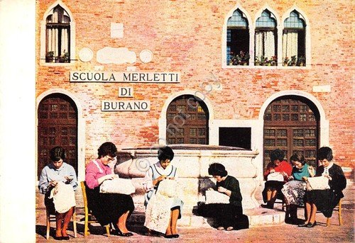 Cartolina Burano Scuola di Merletti animata
