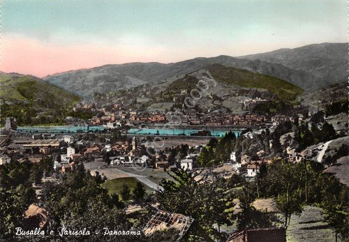Cartolina Busalla e Sarisola panorama colorata