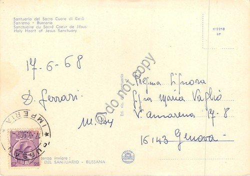 Cartolina Bussana Santuario Del S. Cuore di Gesù Altare Maggiore1968