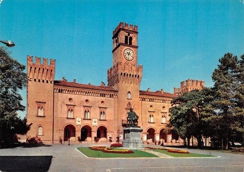 Cartolina Busseto Rocca e Monumento a Verdi