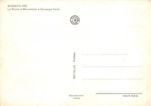 Cartolina Busseto Rocca e Monumento a Verdi