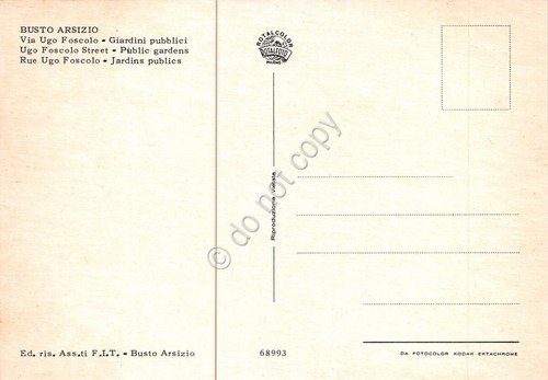 Cartolina Busto Arsizio Via Ugo Foscolo Giardini auto negozi (Varese)