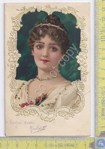 Cartolina busto di dama particolari in oro - ricamo in … | Immagine principale