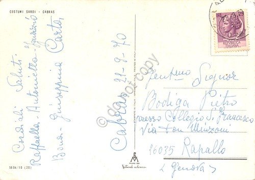 Cartolina Cabras Costumi Sardi 1970