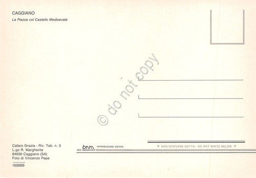 Cartolina Caggiano Piazza con castello auto case anni '80
