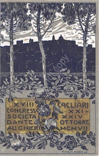 Cartolina Cagliari Congresso Società Dante Alighieri Illustrata Melis Marini