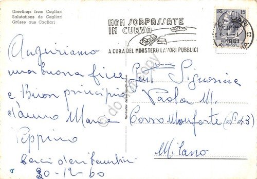 Cartolina Cagliari vedute 1960 timbro non sorpassate in curva segnata | Immagine Gallery 2