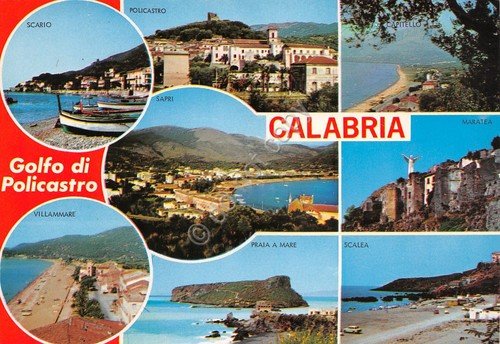 Cartolina Calabria grafica vedute varie Golfo di Policastro anni '80 | Immagine principale
