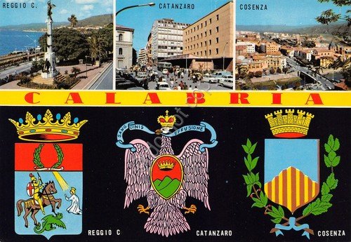 Cartolina Calabria grafica vedute varie stemma anni '80 | Immagine principale