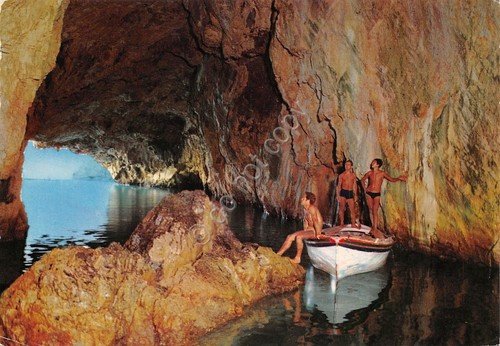 Cartolina Calabria Praia a mare Grotta del Leone barca animata