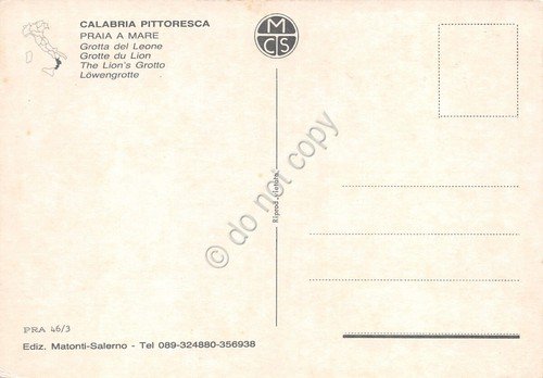 Cartolina Calabria Praia a mare Grotta del Leone barca animata