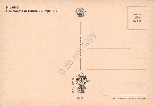 Cartolina Calcio Campionato Europa 80 Milano vedute varie stadio