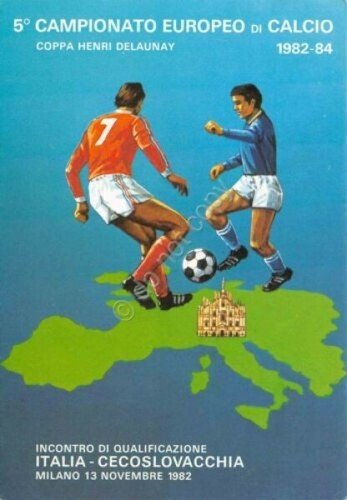 Cartolina calcio Campionato Europeo Coppa Delaunay Italia Cecoslovacchia 1982