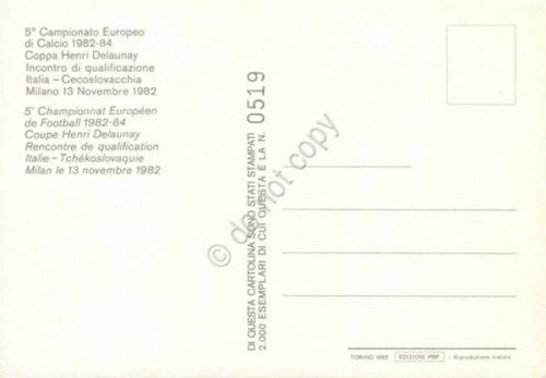 Cartolina calcio Campionato Europeo Coppa Delaunay Italia Cecoslovacchia 1982