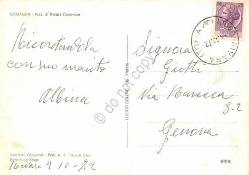 Cartolina Camagna Frazione Rivara Canavese 1972